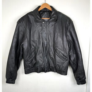 Vintage Black Leather Bomber Jacket L 90s Classic Lord & Taylor Men’s Timeless